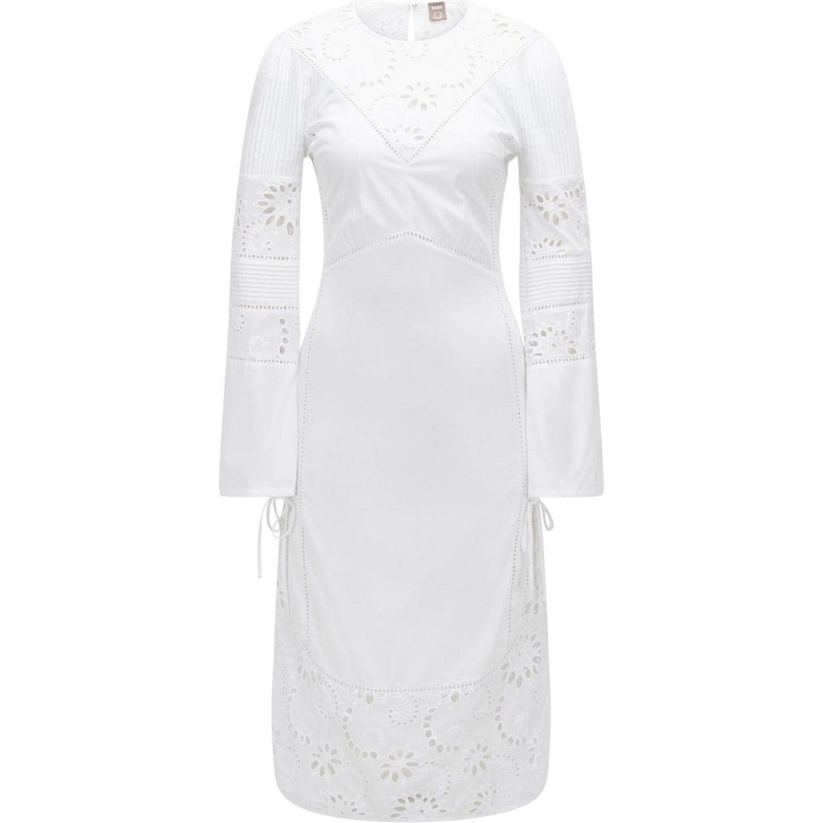 Midikleid mit Lochstickerei und langen Ärmeln