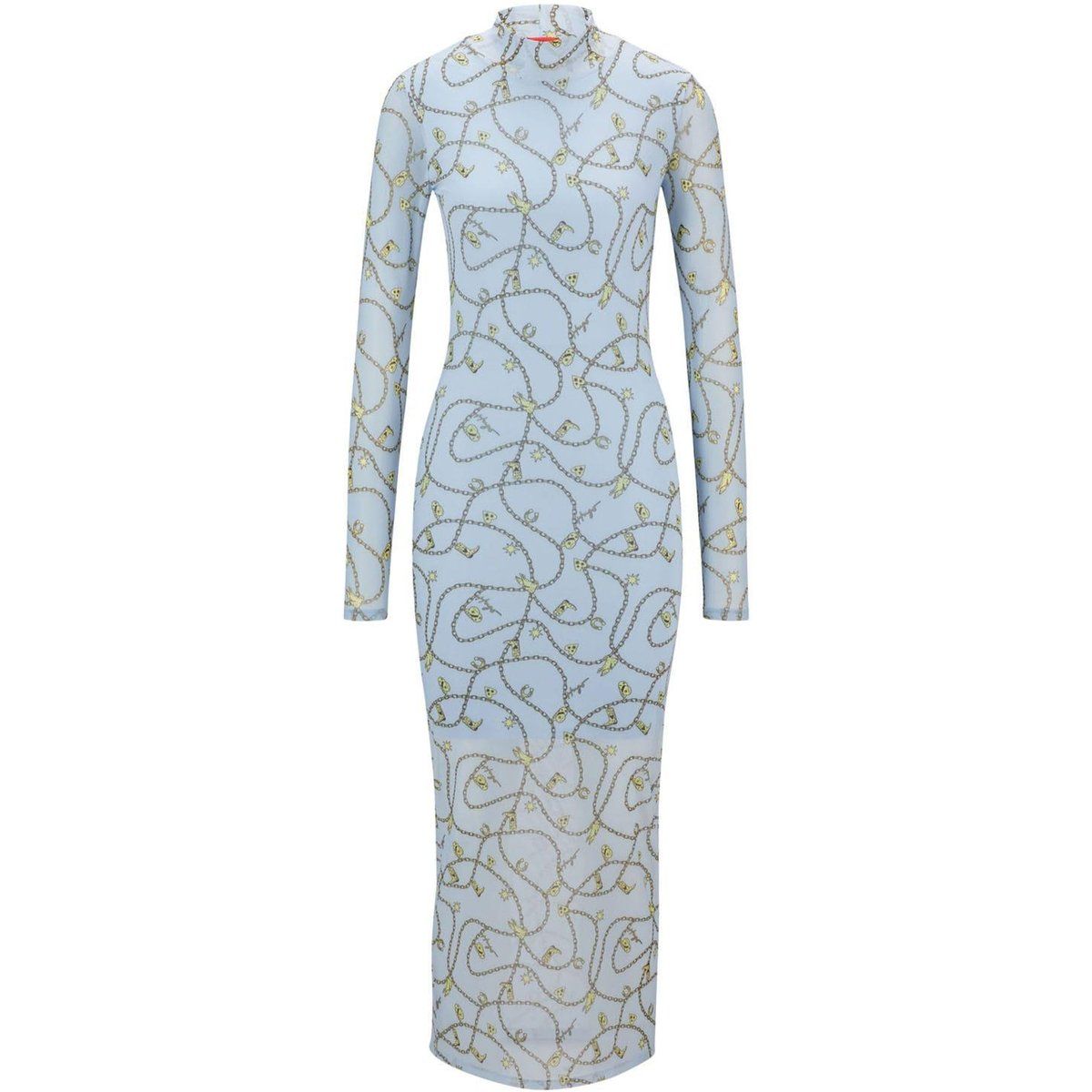 Transparentes Mesh-Midikleid mit Kettendruck