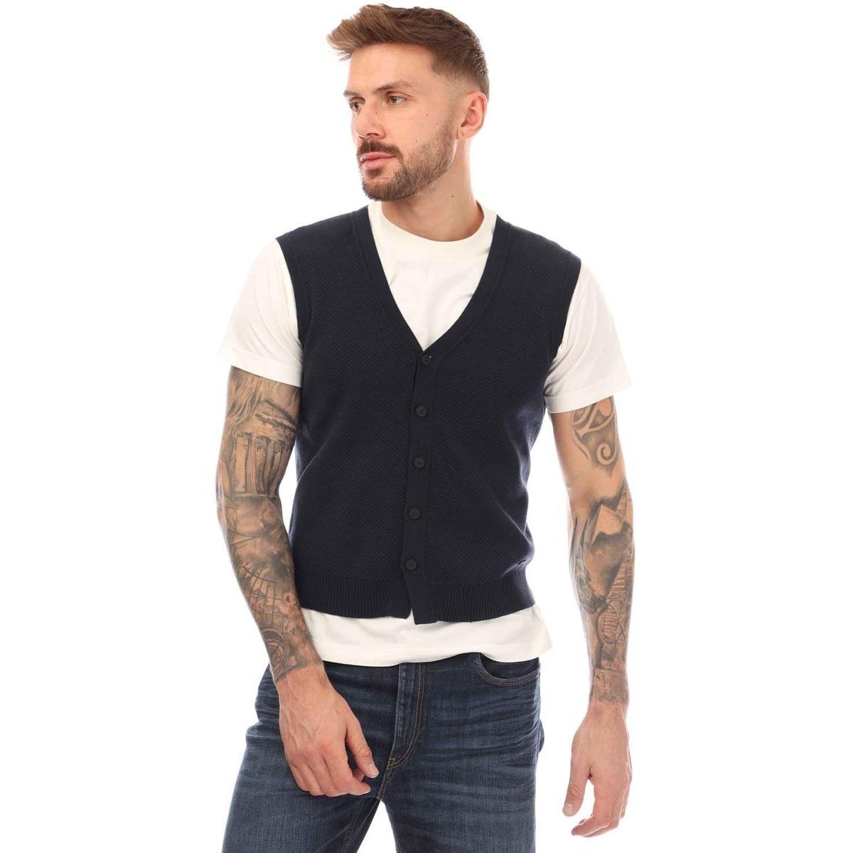Ärmellose Herren Strickweste mit Knopfleiste