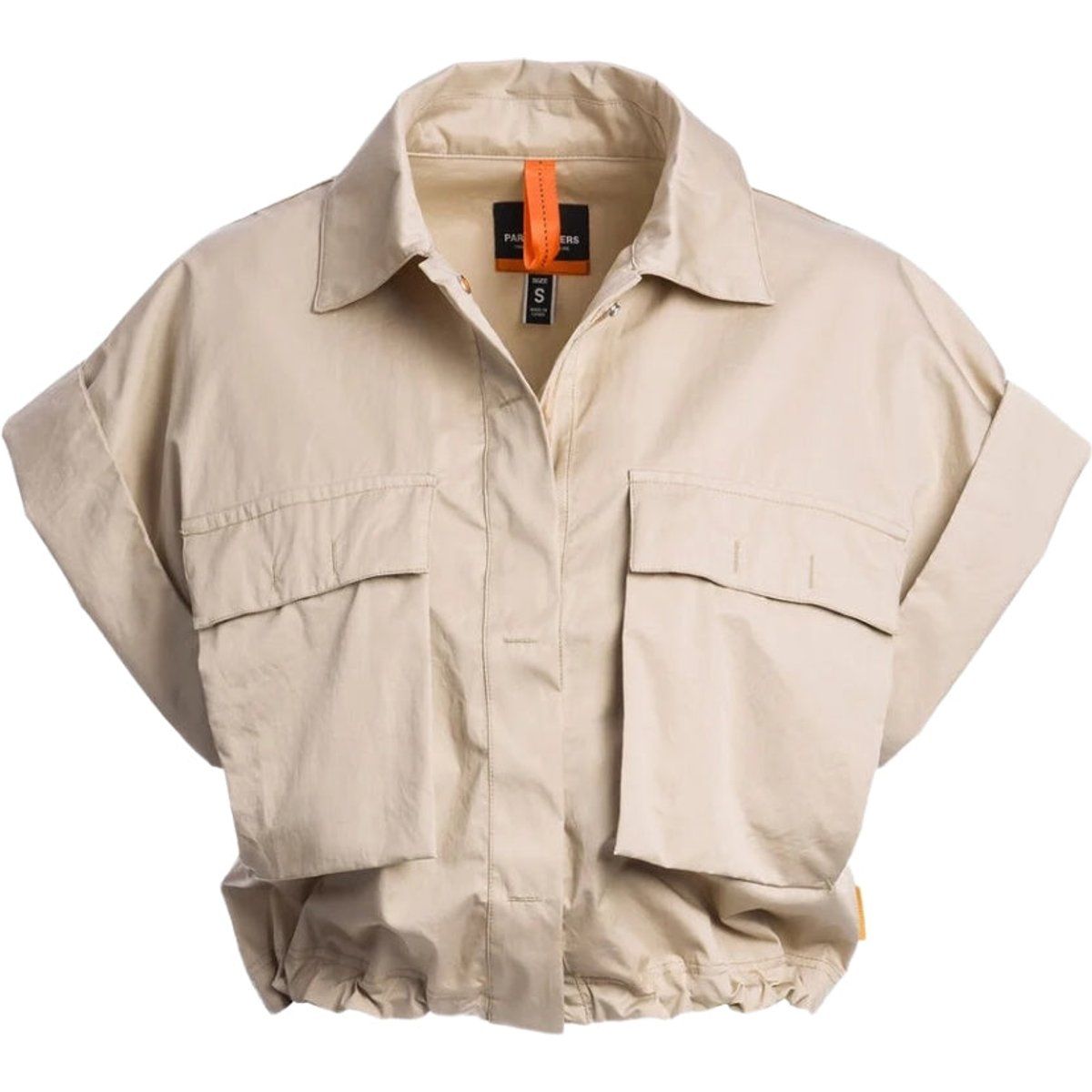 Kurze beige Hemdjacke im Utility-Stil