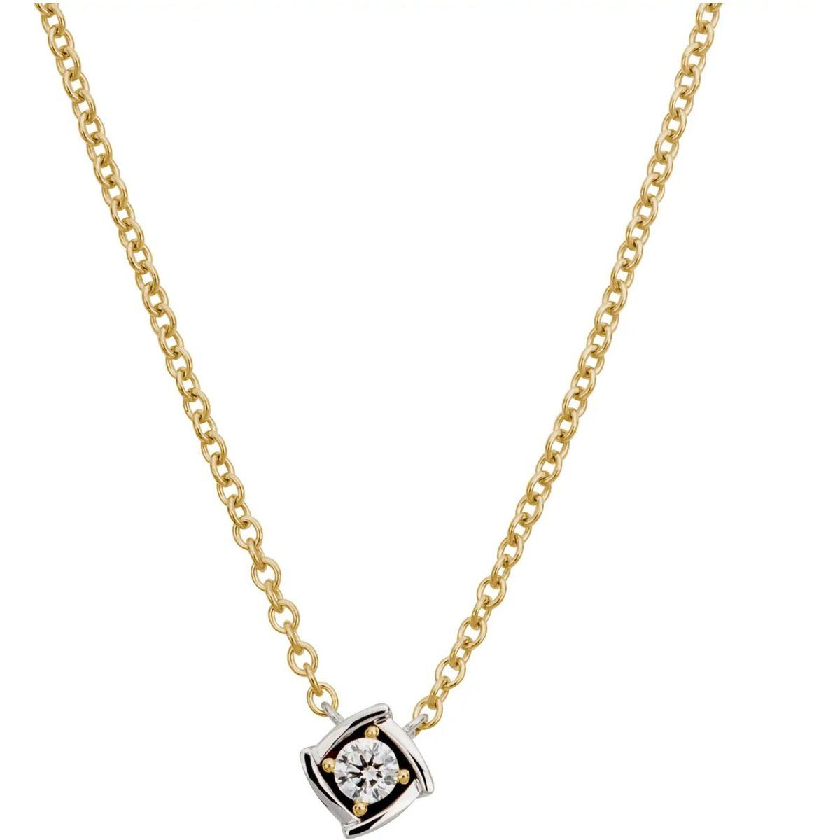 Bicolor Goldkette mit quadratischem Diamant