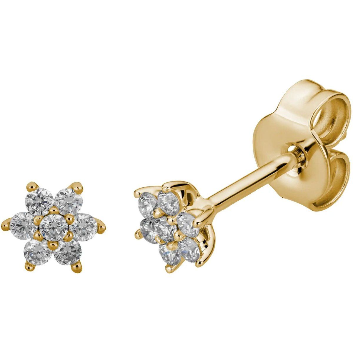 Florale Diamant-Ohrstecker aus Gelbgold