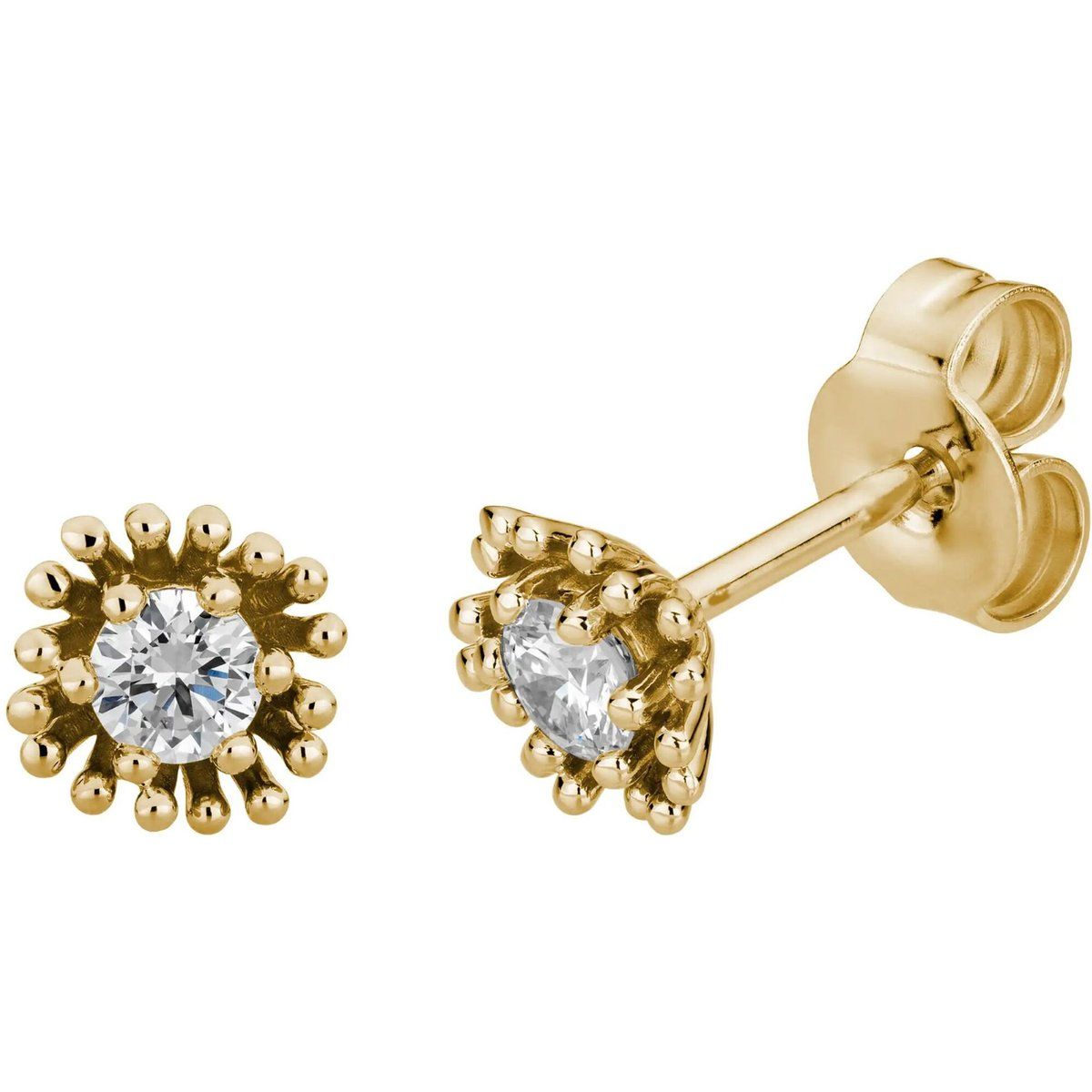 Goldene florale Ohrstecker mit Labor-Diamanten