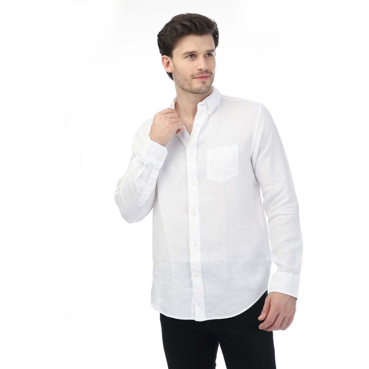 Herren Langarm Leinenhemd mit Knopfleiste