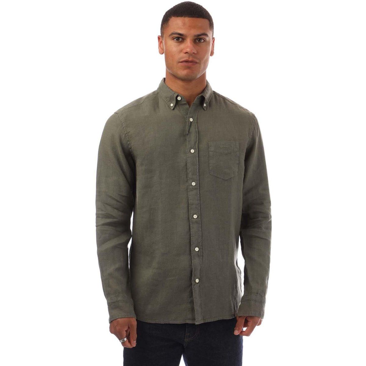 Regular Fit Leinen Langarmhemd