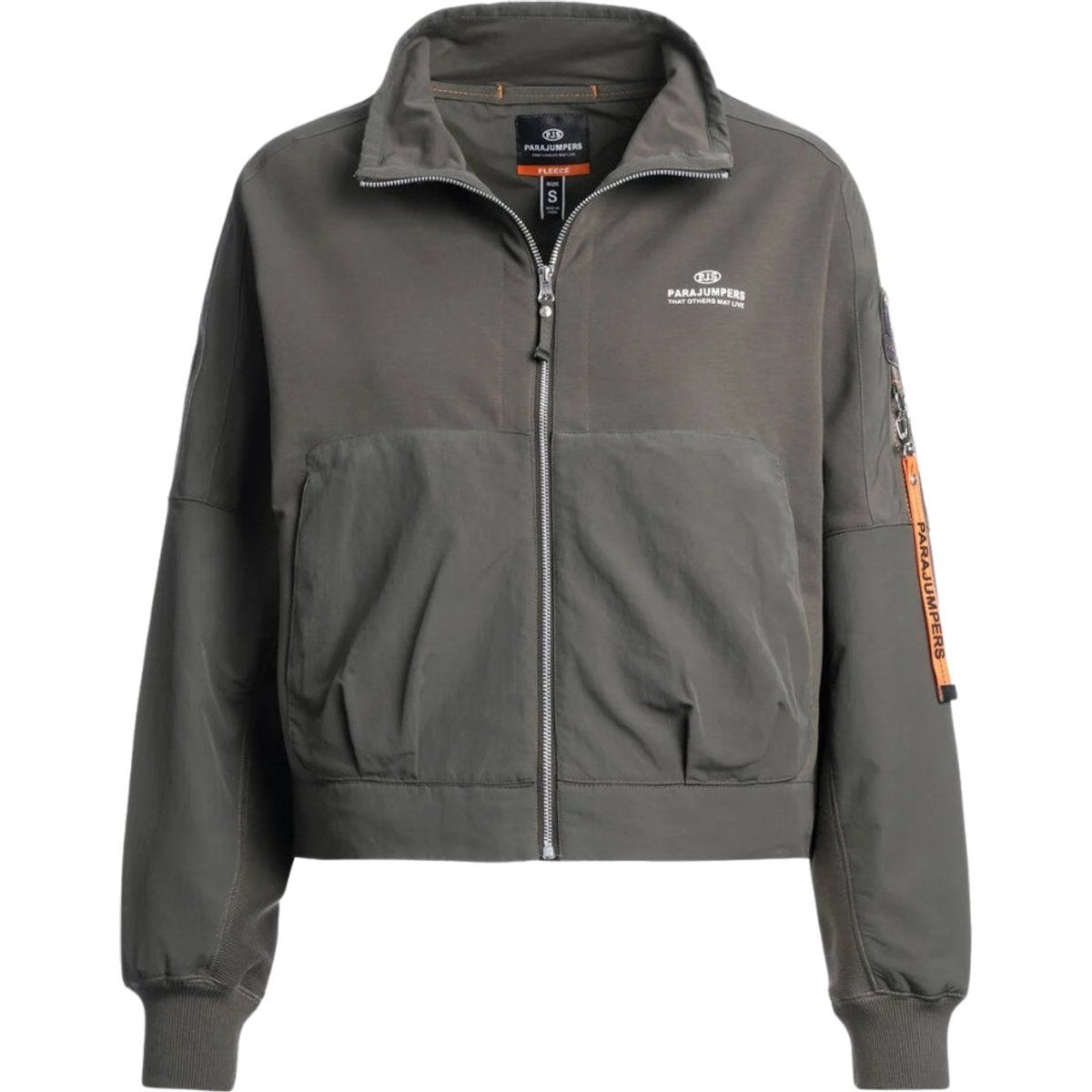 Olivefarbene Cropped Bomberjacke mit Reißverschluss