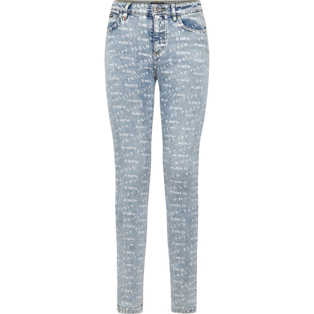 Slim Fit Jeans mit Allover-Schriftzug