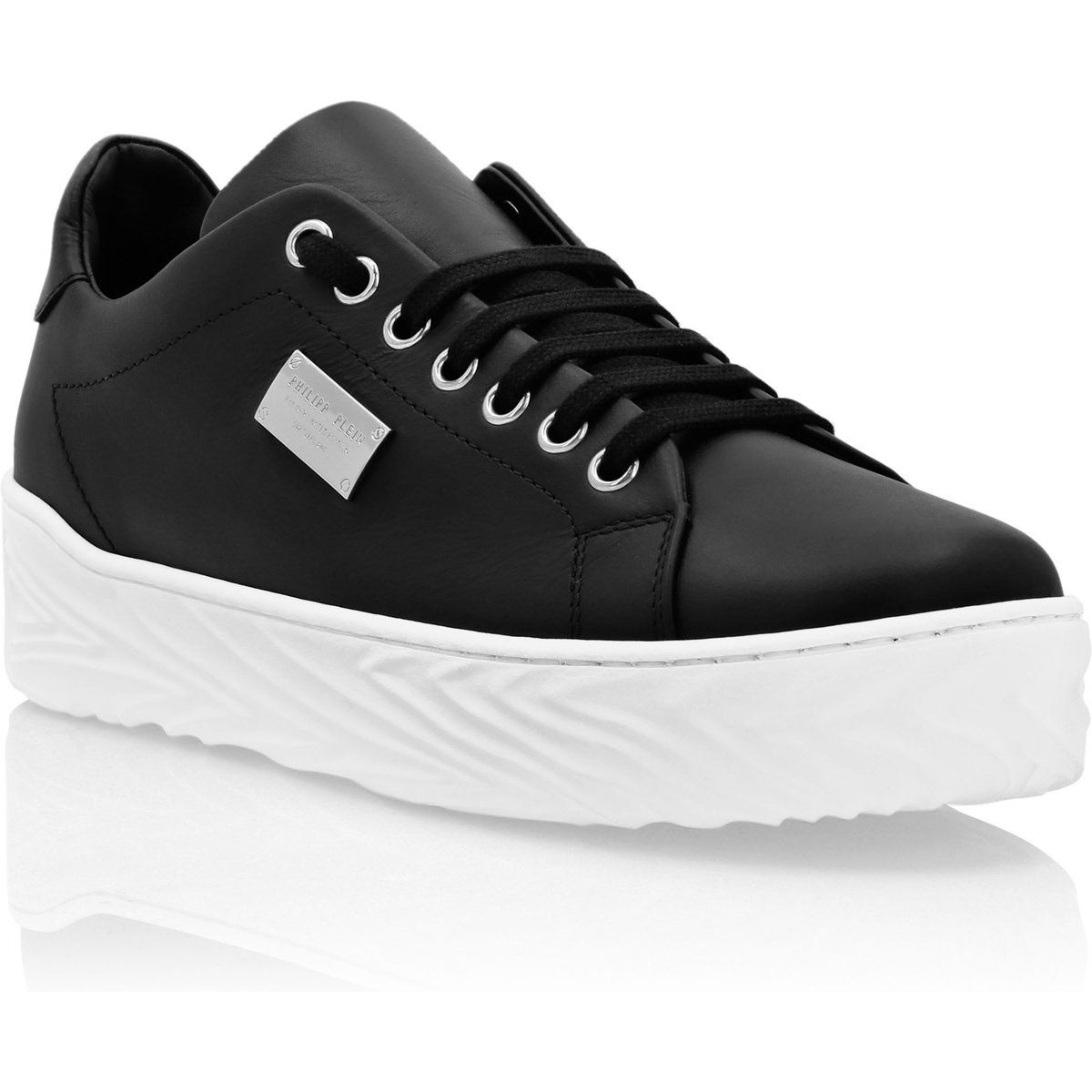 Schwarze Leder Low-Top Sneakers