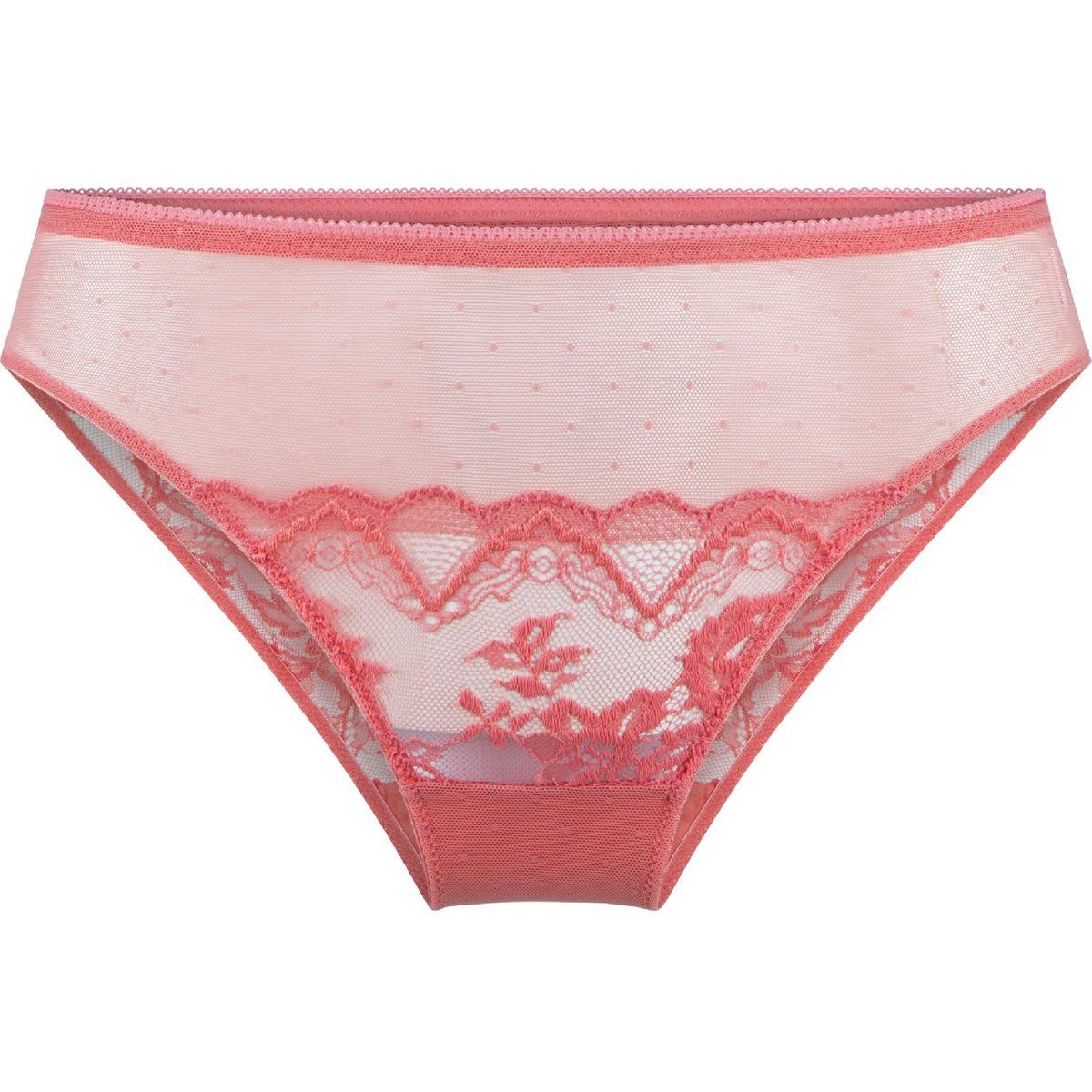 Korallenfarbener Bikini-Slip mit Spitze