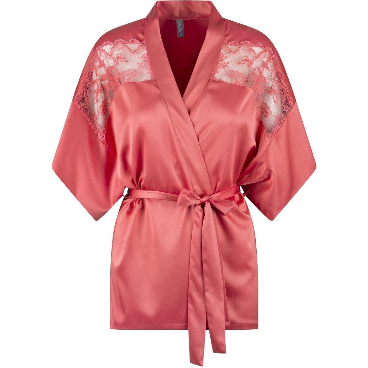 Satin Kimono Morgenmantel mit Spitze