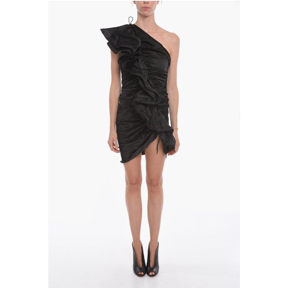 Gerafftes One-Shoulder Mini-Kleid aus Satin
