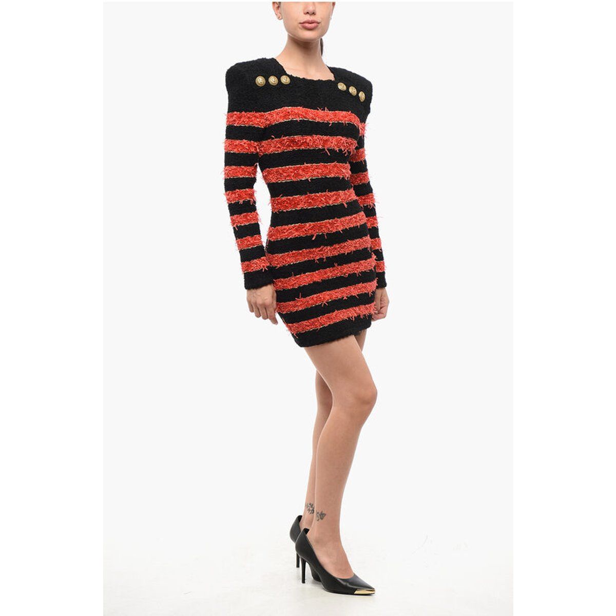 Gestreiftes Minikleid mit Zierknöpfen