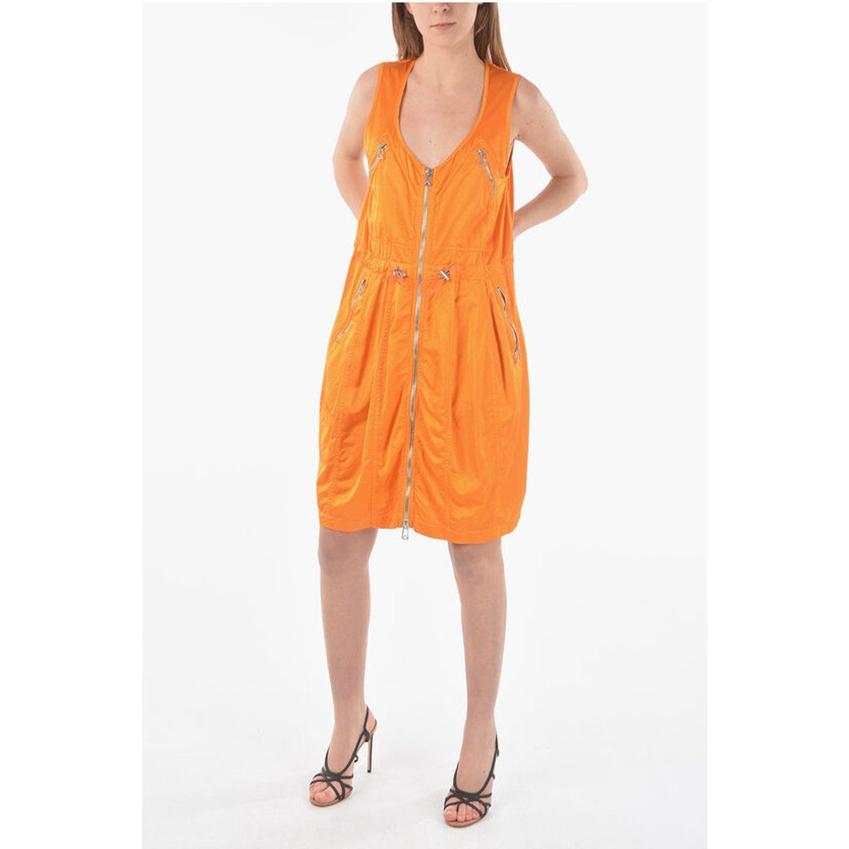 Orangefarbenes Mini-Utility-Kleid mit Reißverschluss