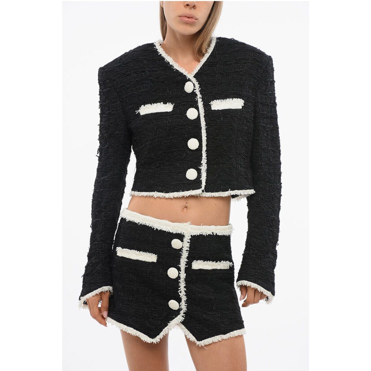 Kurzer Tweed-Blazer mit Kontrastdetails