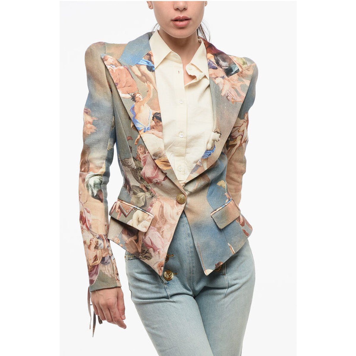 Blazer aus Leinen mit Muster und Schnürdetails