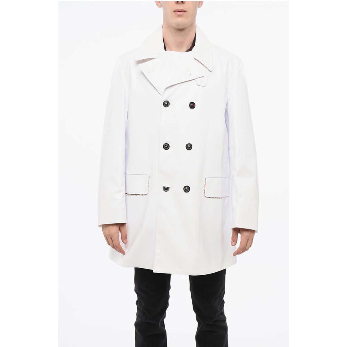 Weißer wasserdichter Trenchcoat Samtkragen