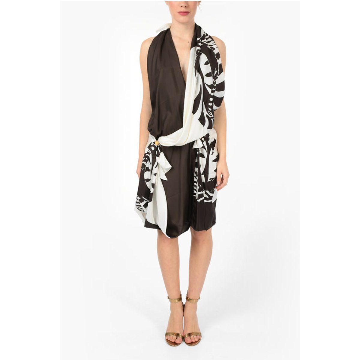 Drapiertes Zebra-Neckholder-Kleid