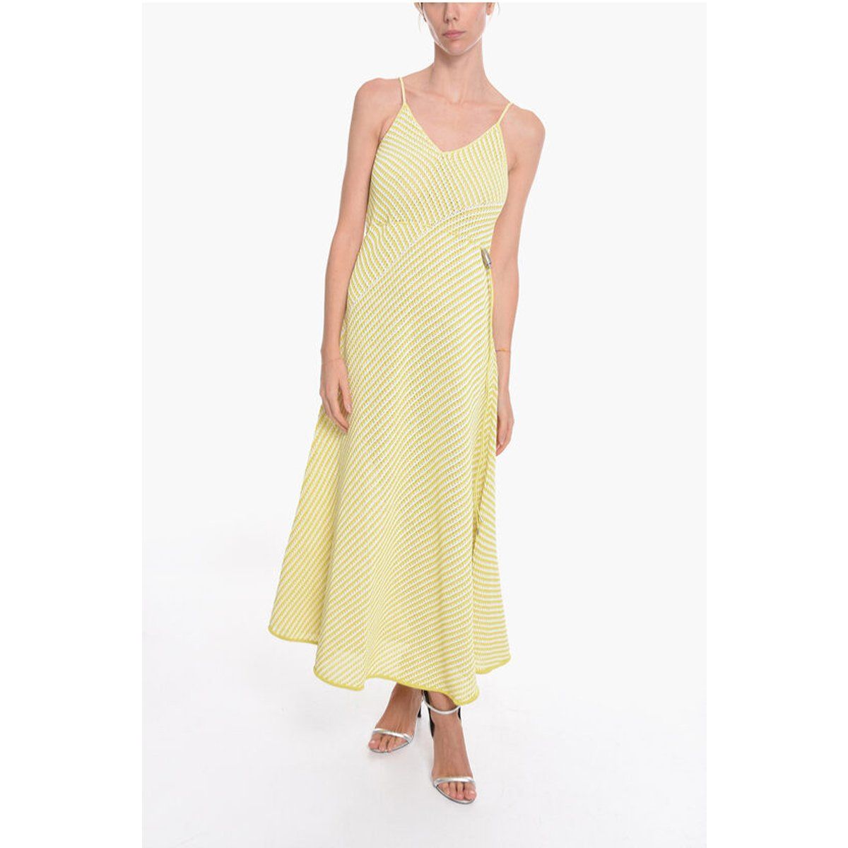 Gestreiftes Maxikleid aus Baumwollmischung mit Kordelzug