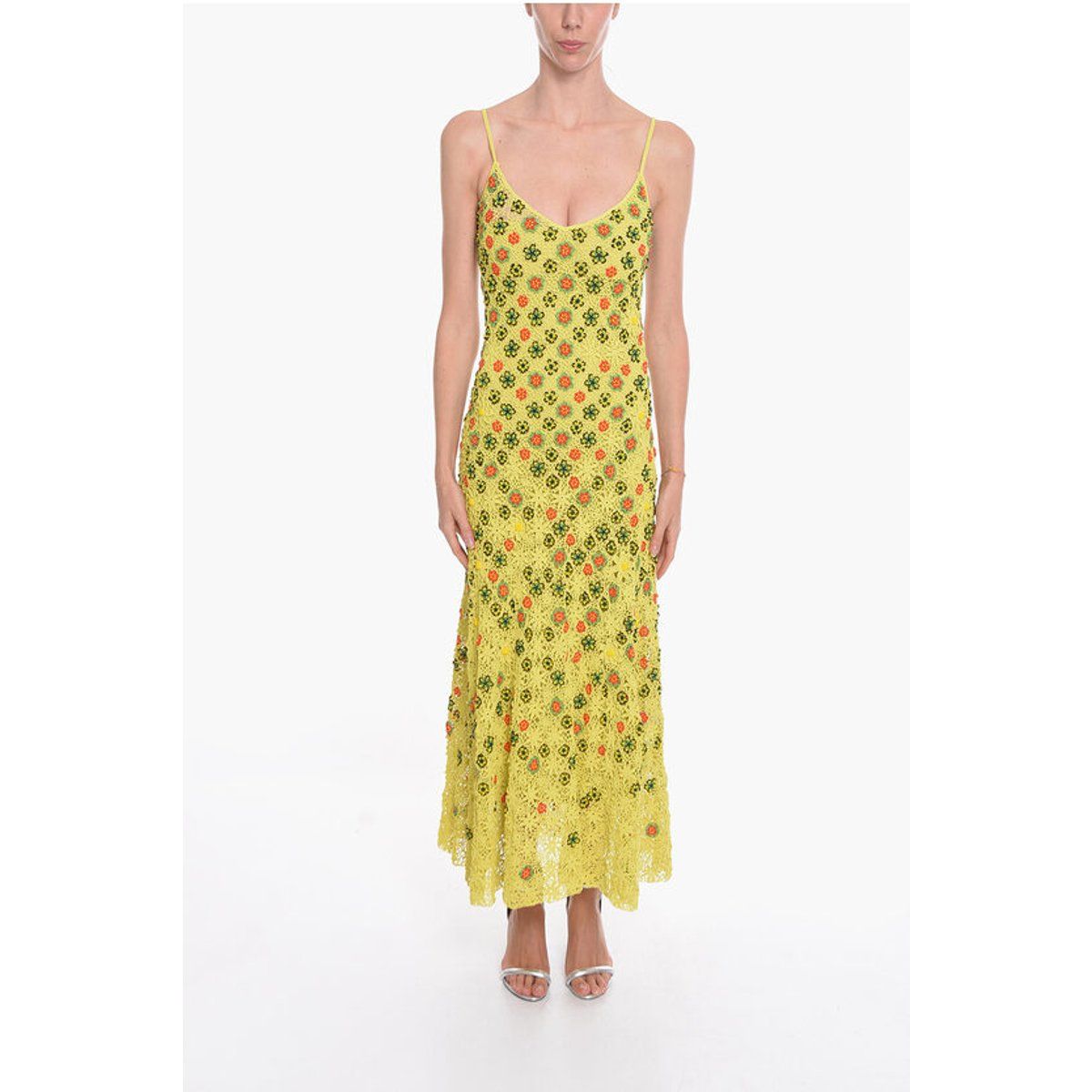 Gehäkeltes Maxikleid aus Viskose mit Blumenmuster