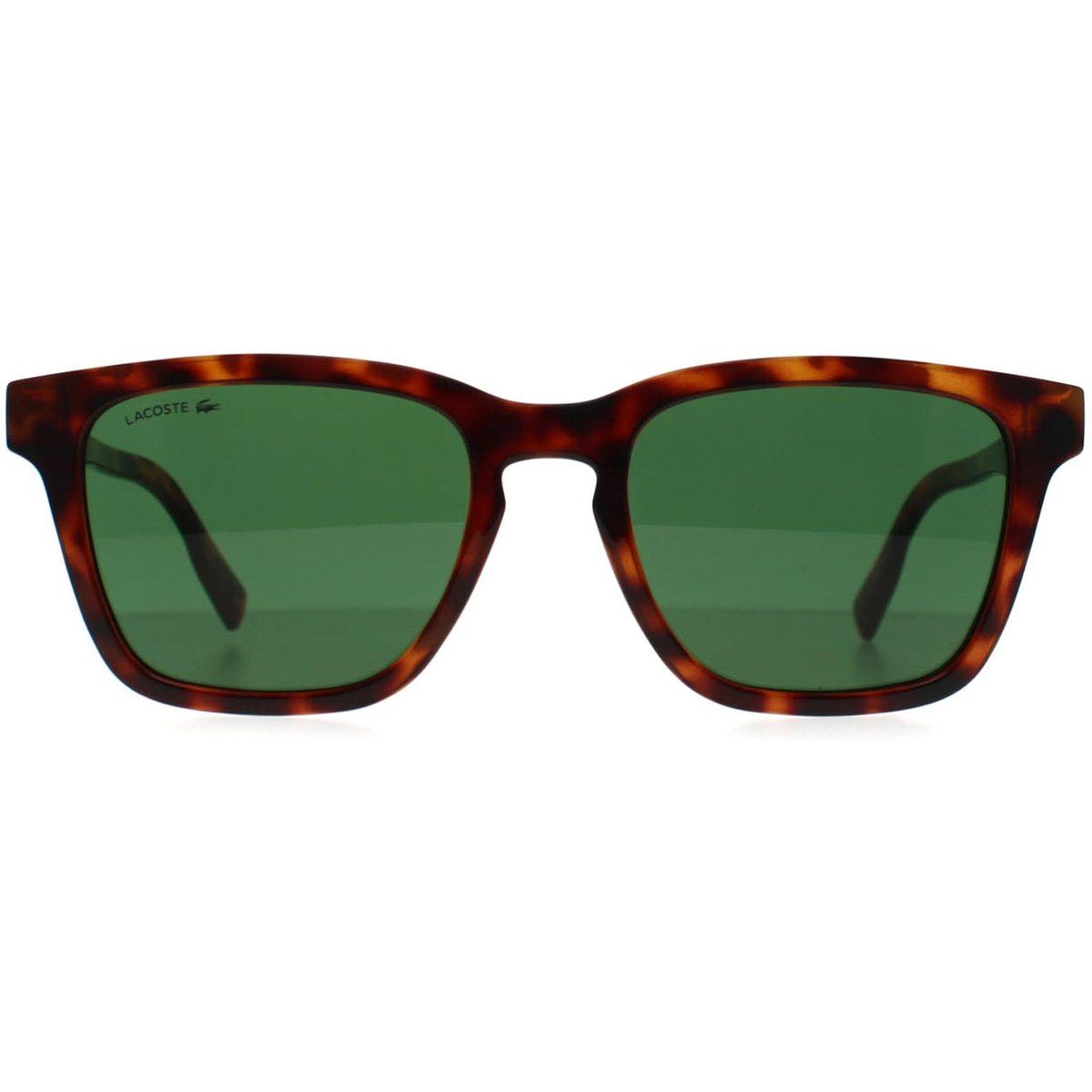 Rechteckige Schildpatt-Sonnenbrille mit grünen Gläsern