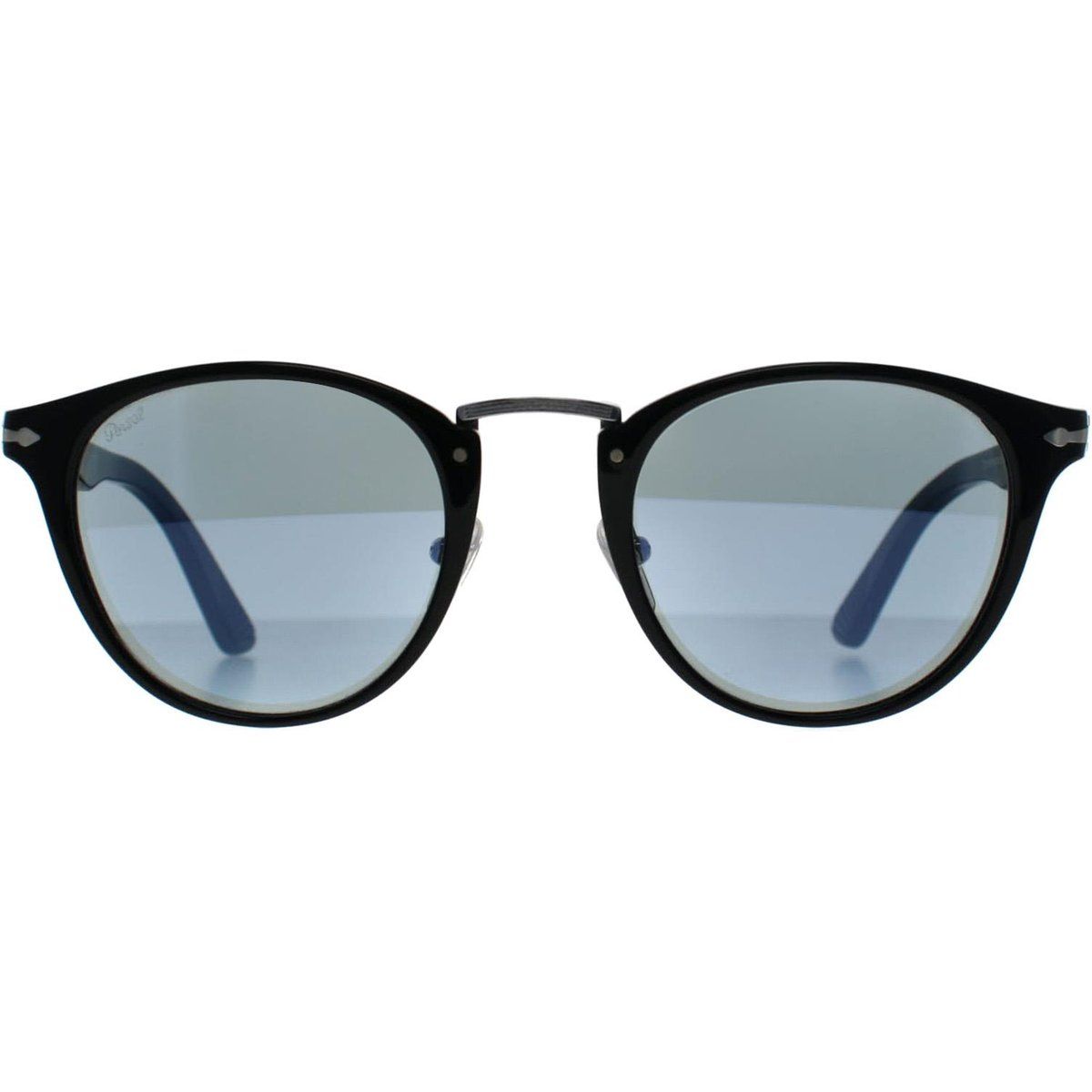 Sonnenbrille mit runden Rahmen, Schwarz Hellblau