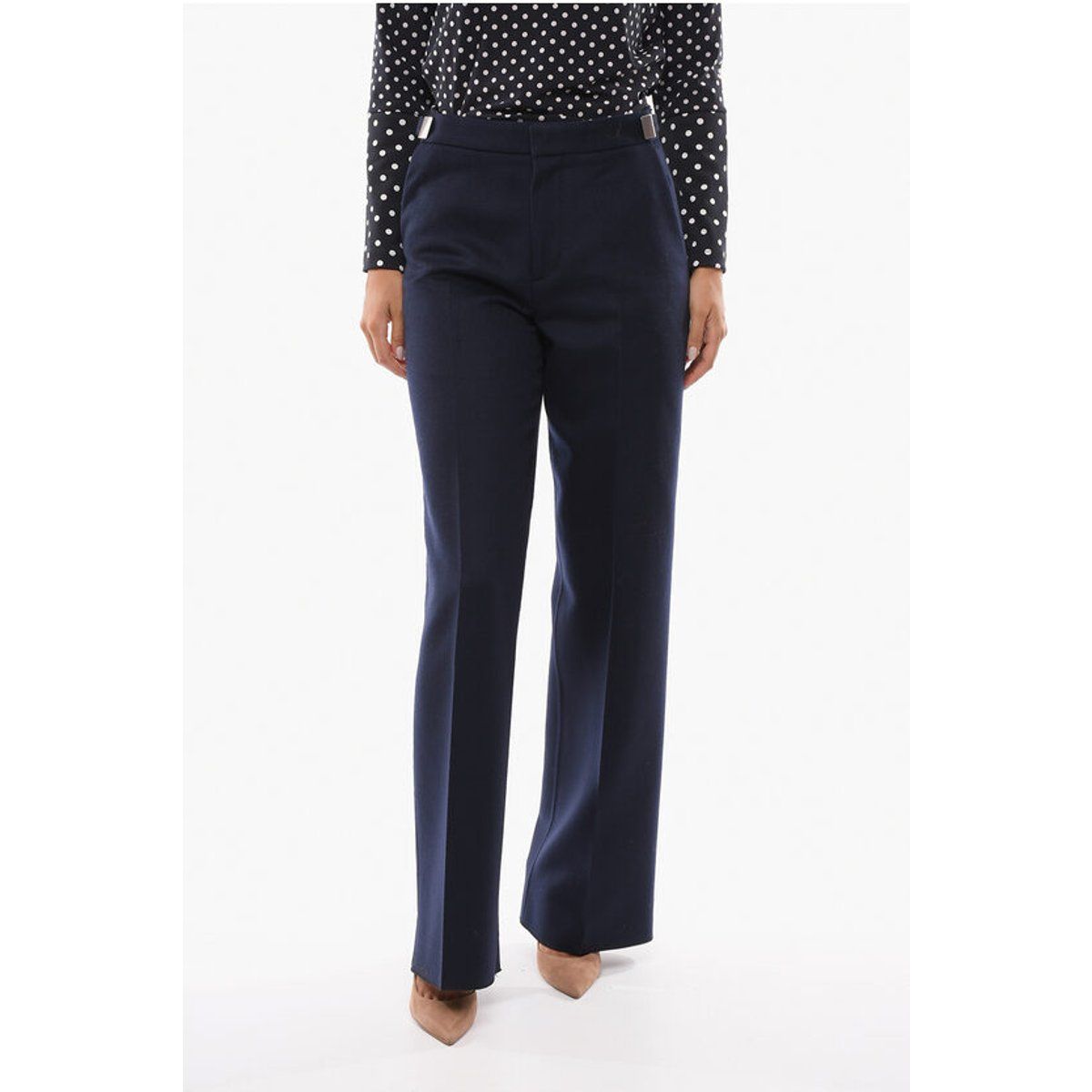 Marineblaue Wollhose mit gerader Passform