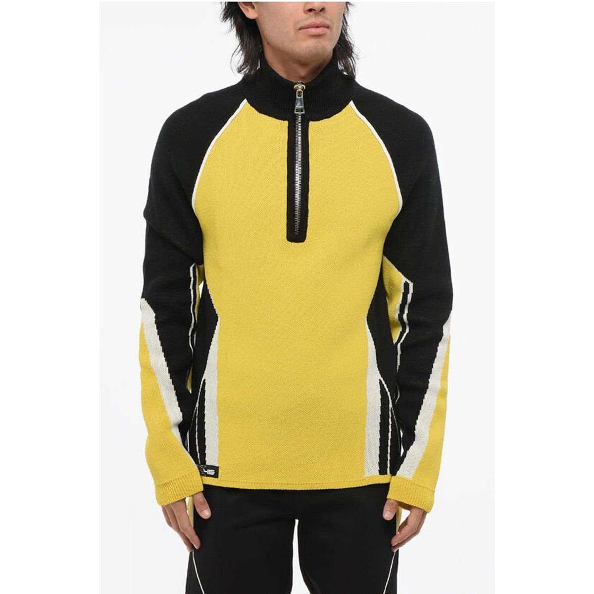 Colorblock Wollmischung Pullover mit Halbreißverschluss