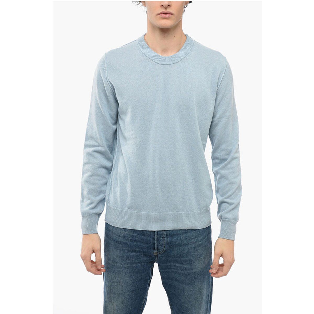 Hellblauer Kaschmirpullover mit Bündchen
