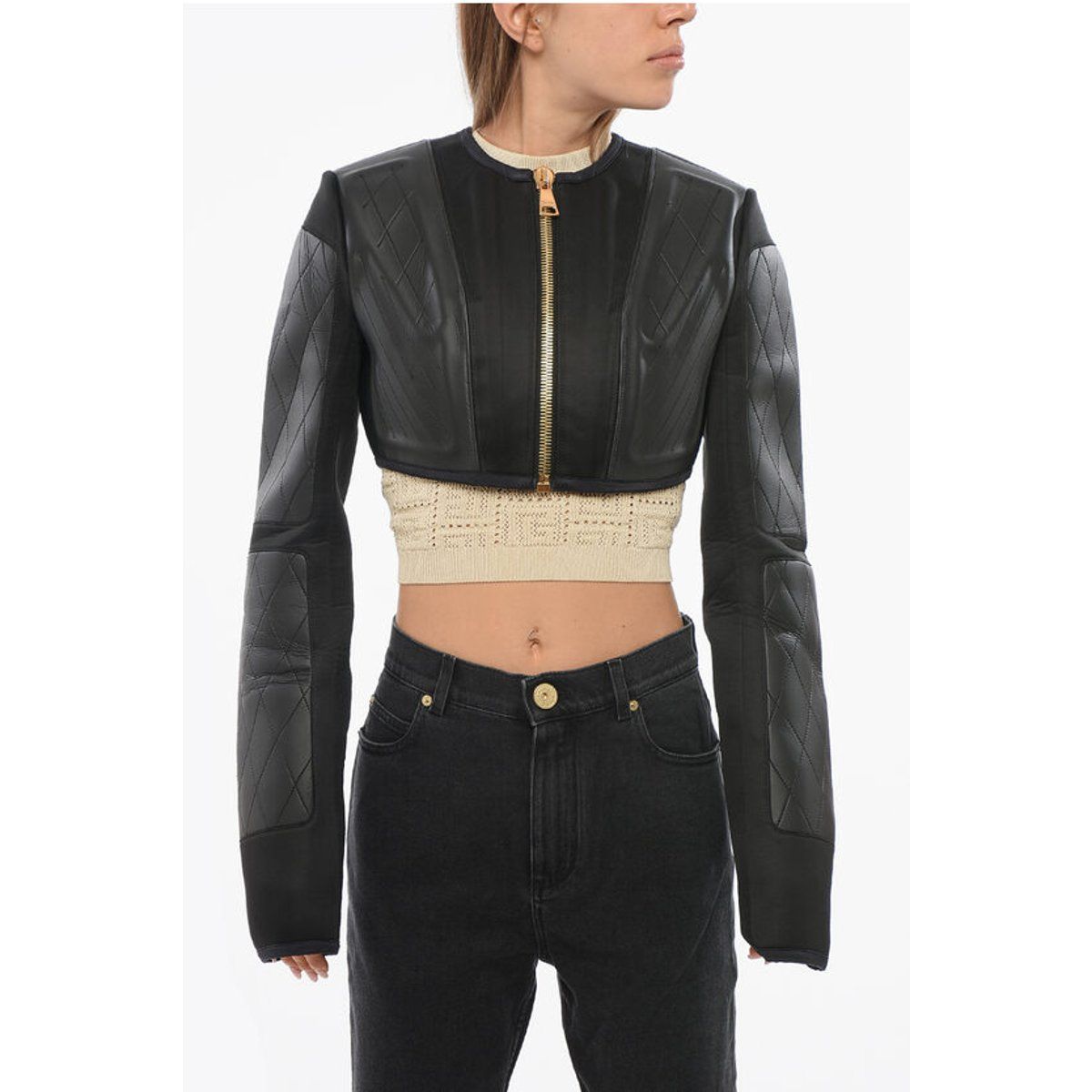 Kurze Jacke aus technischem Gewebe mit Reißverschluss