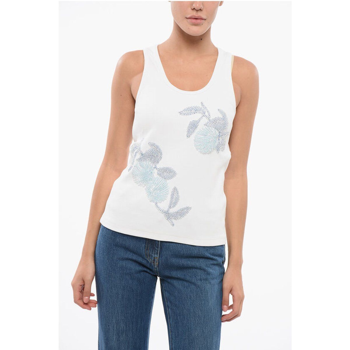 Besticktes florales Baumwoll-Tanktop