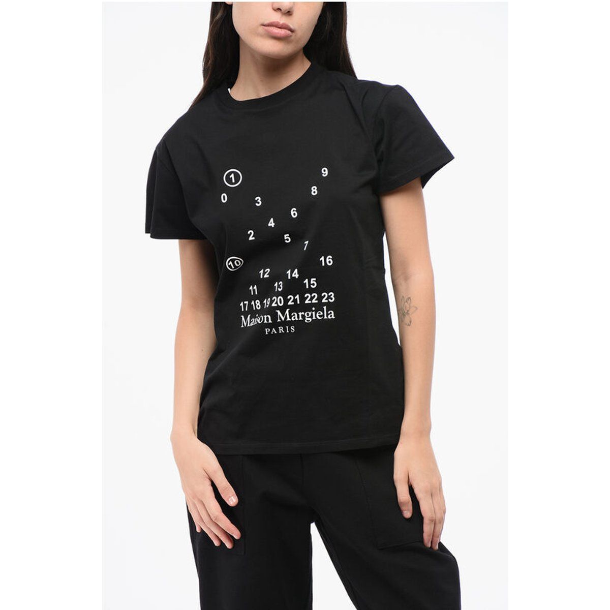 T-Shirt aus Baumwolle mit numerischem Monogramm und Rundhalsausschnitt