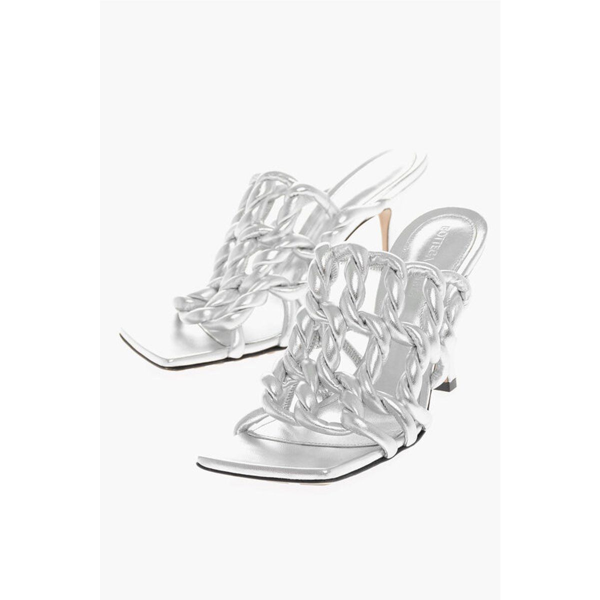 Gewebte Laméleder-Sandalen mit Absatz