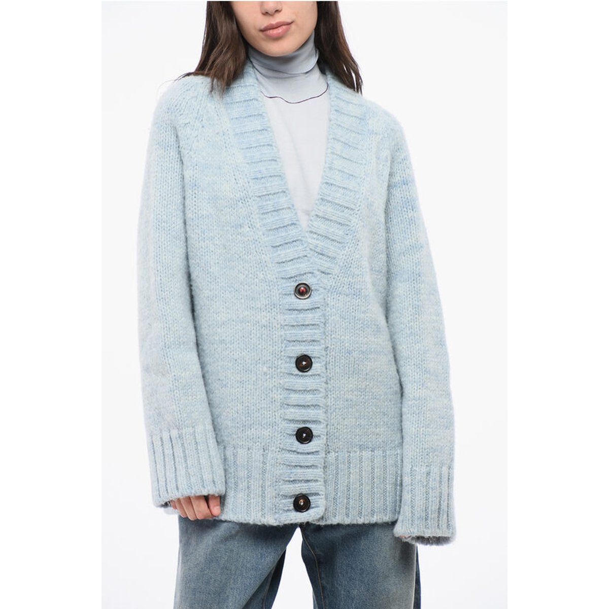 Oversize Strickjacke mit V-Ausschnitt und Knöpfen