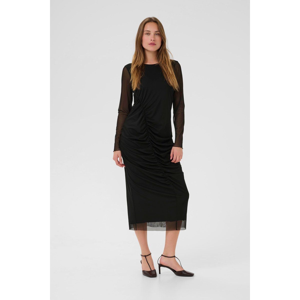 Figurbetontes Midikleid mit transparenten Ärmeln