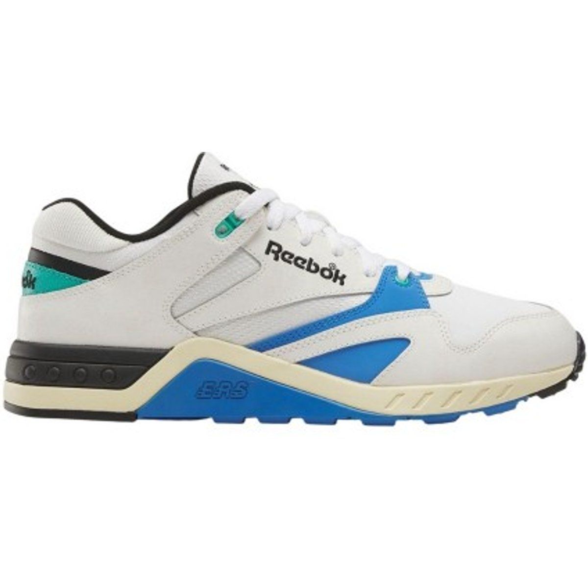 Weiß-blaue Retro-Laufschuhe