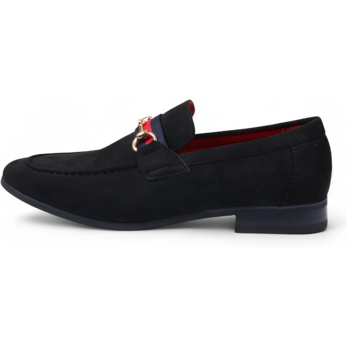 Schwarze Wildleder-Loafer mit goldener Schnalle