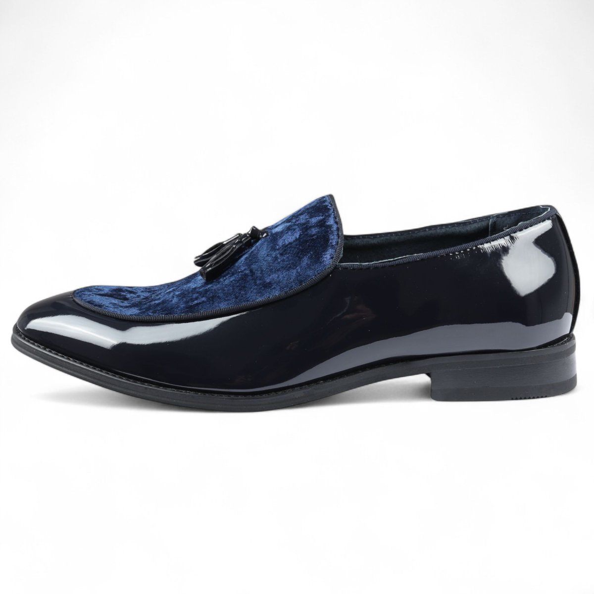 Herren-Loafer aus blauem Samt mit Quaste
