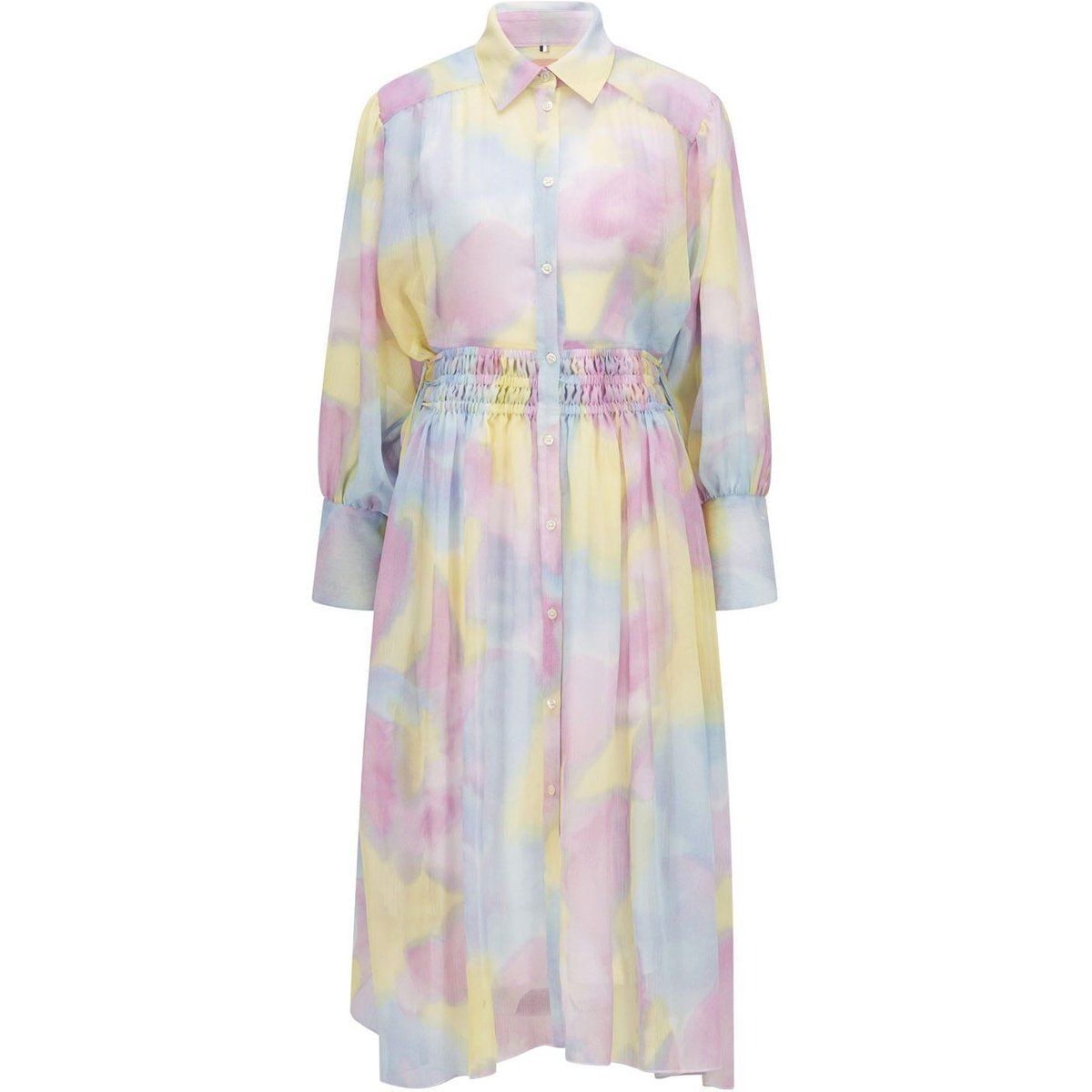 Aquarell-Midi-Hemdkleid mit Gummizug