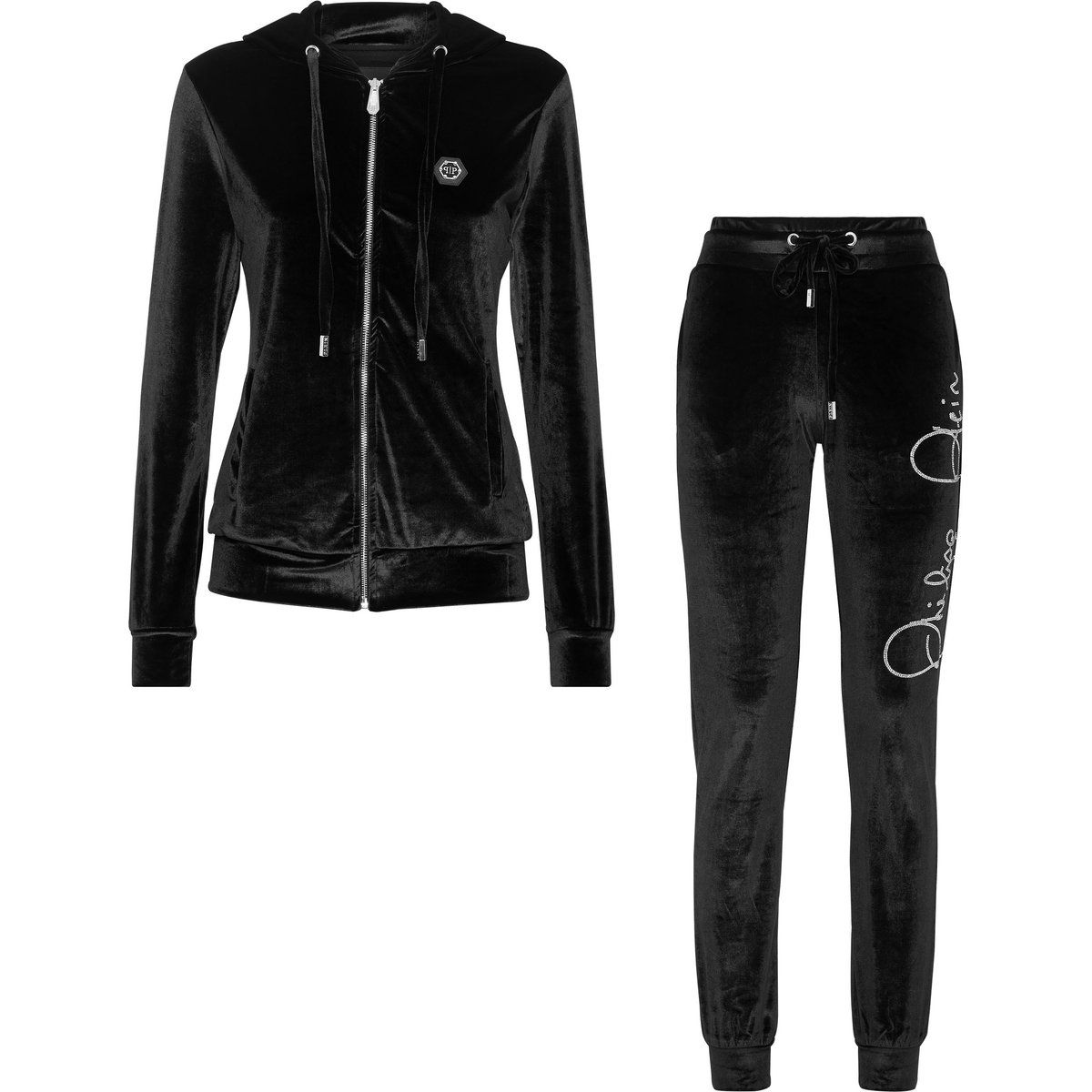 Velours Strass Logo Trainingsanzug Set