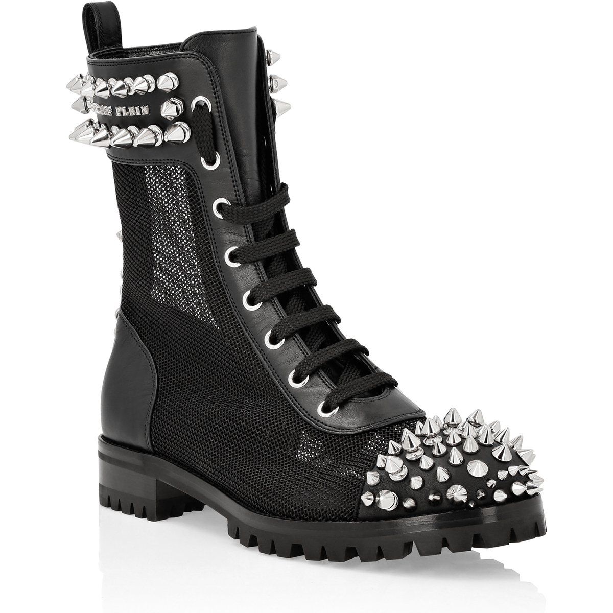 Nietbesetzte Mesh- & Leder-Ankle-Boots