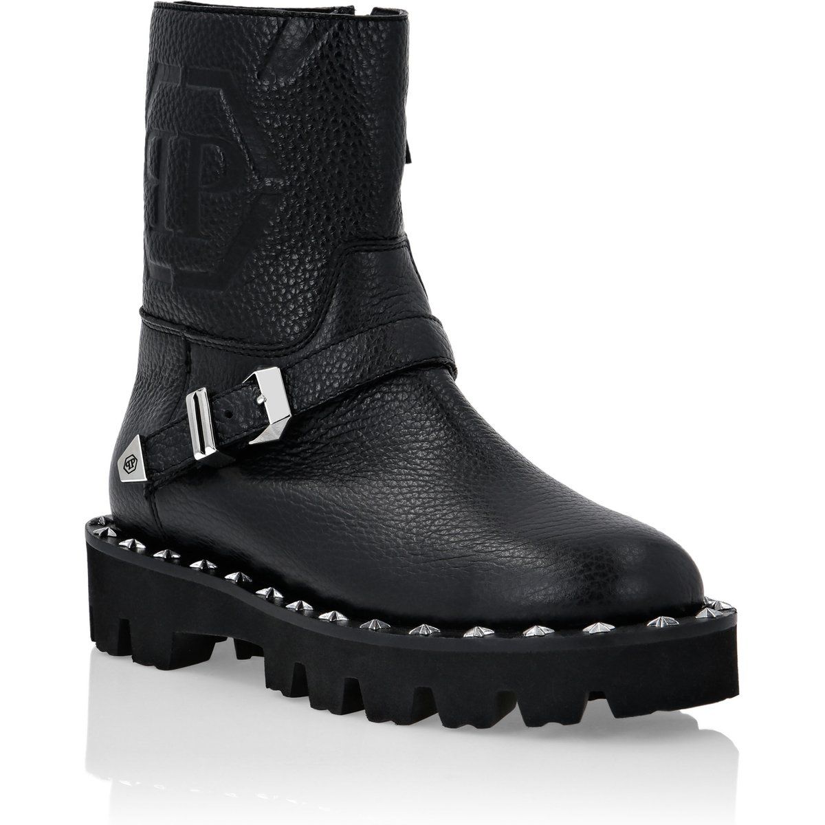 Leder Biker Boots mit Nietensohle