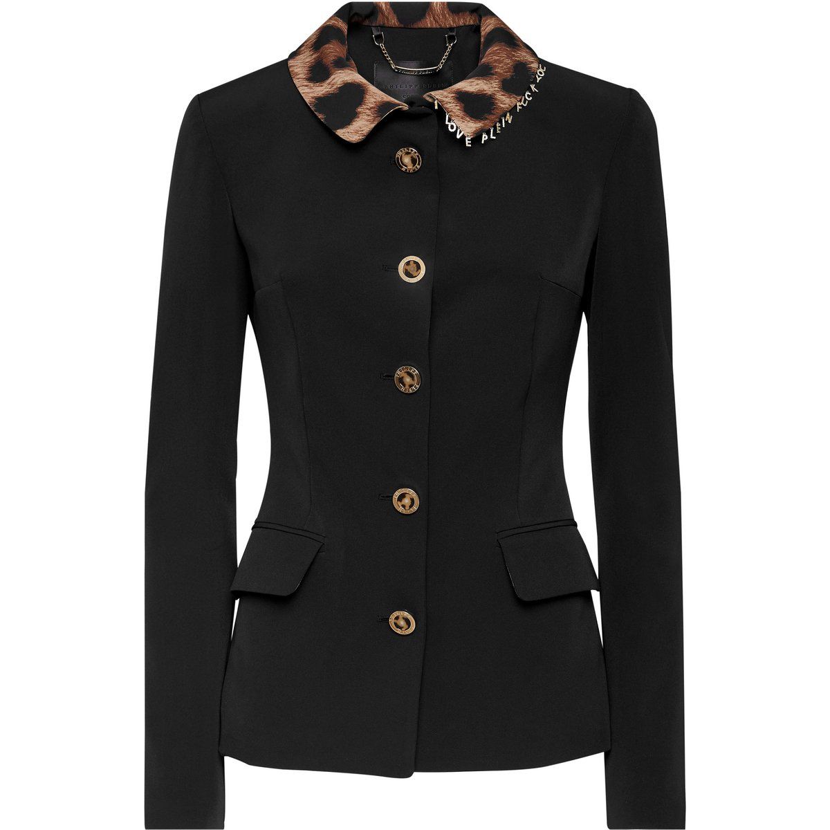 Figurbetonter Blazer mit Leopardenmuster-Kragen