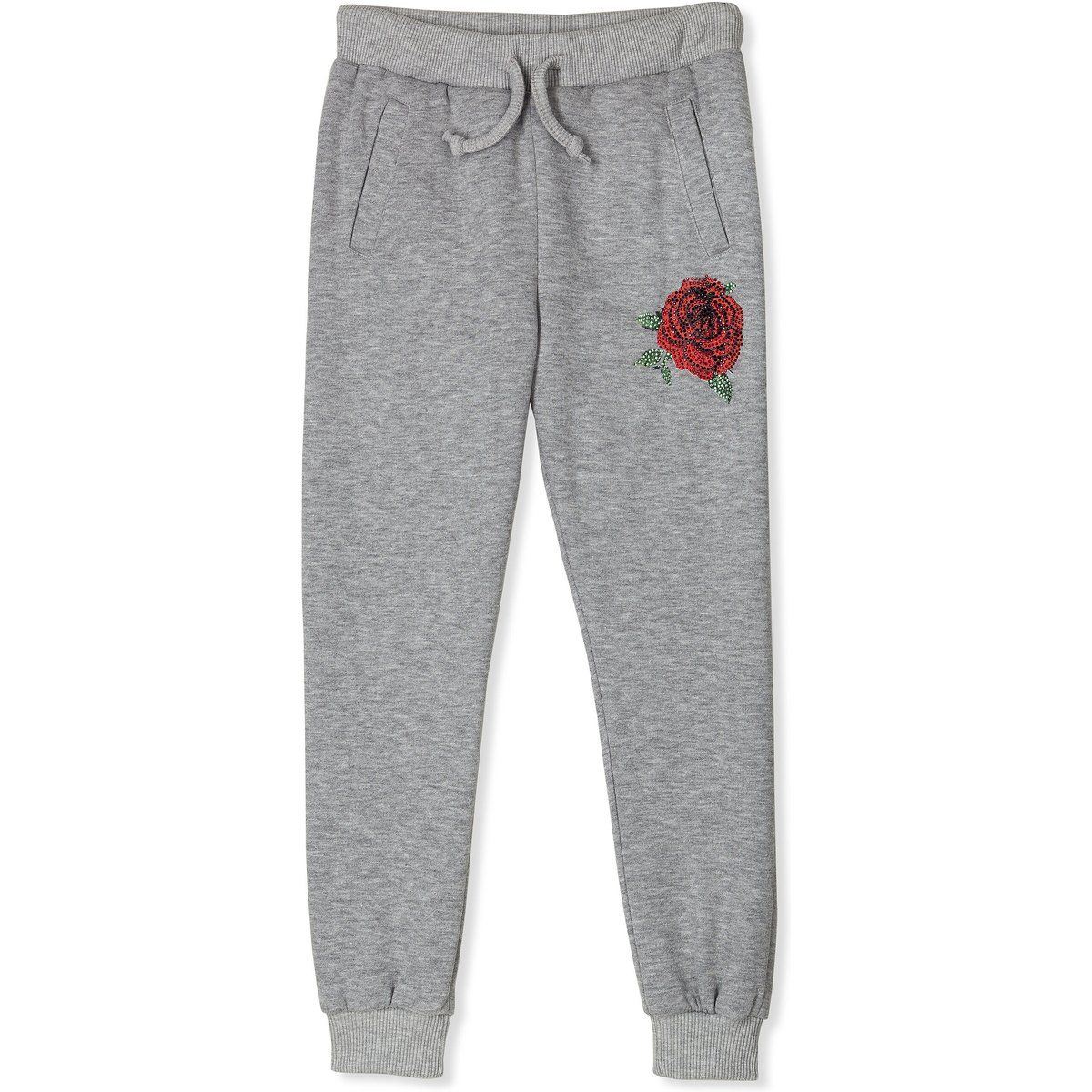 Fleece-Jogginghose mit kristallverzierter Rose