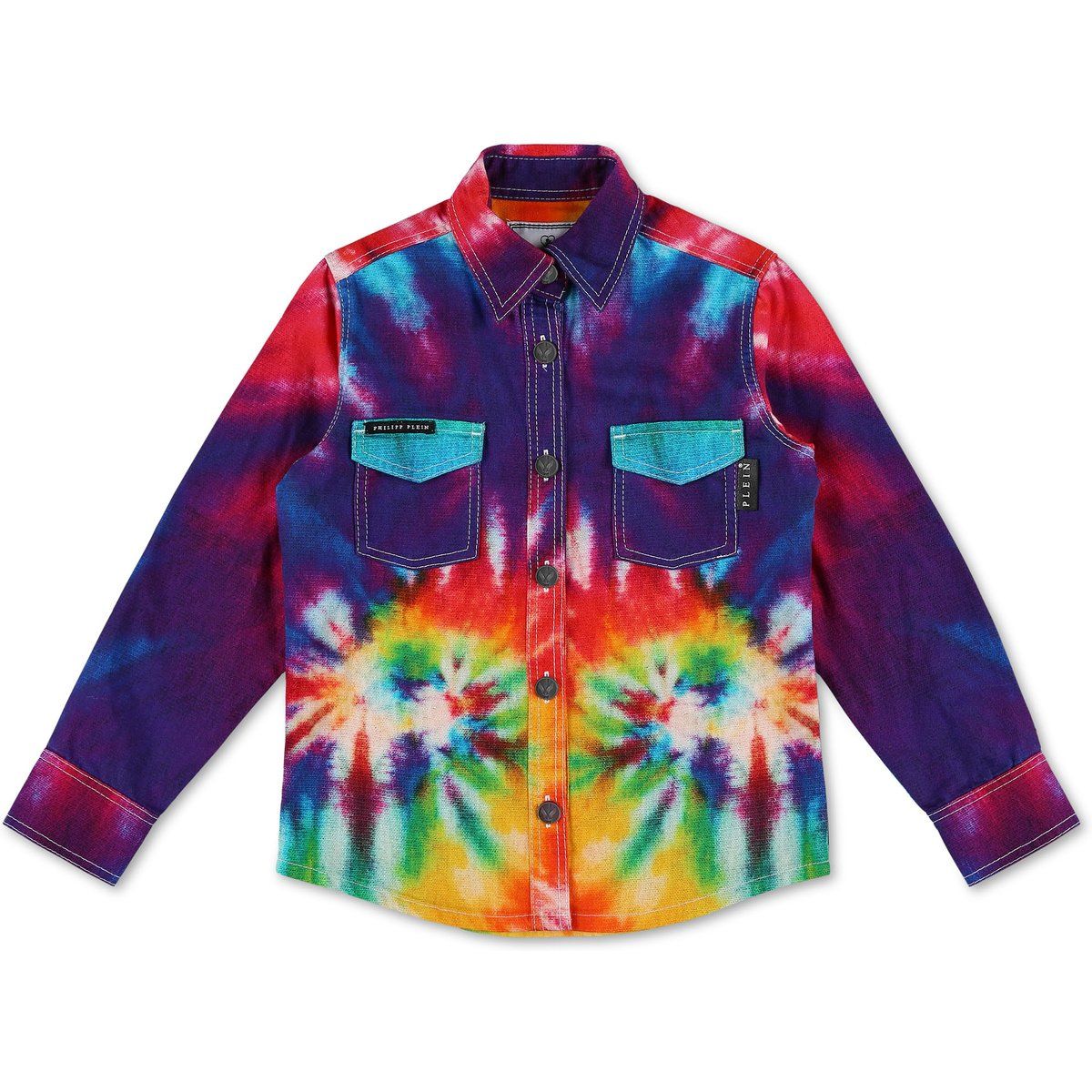 Langarm-Jeanshemd mit Batikmuster