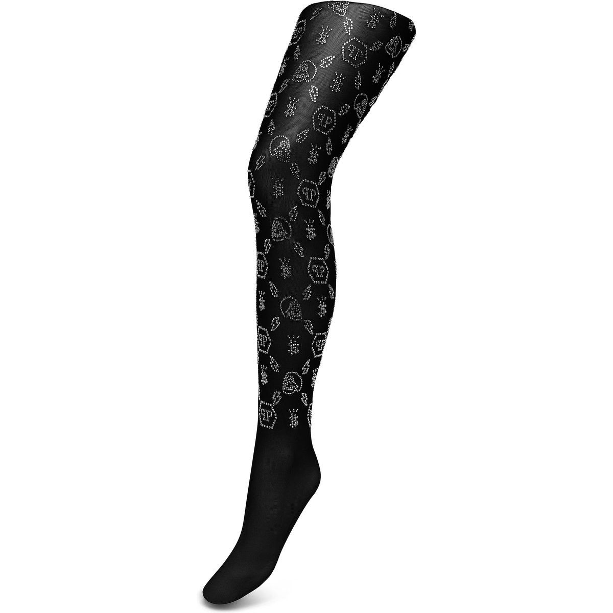 Glitzer-Strumpfhose mit Totenkopf-Monogramm