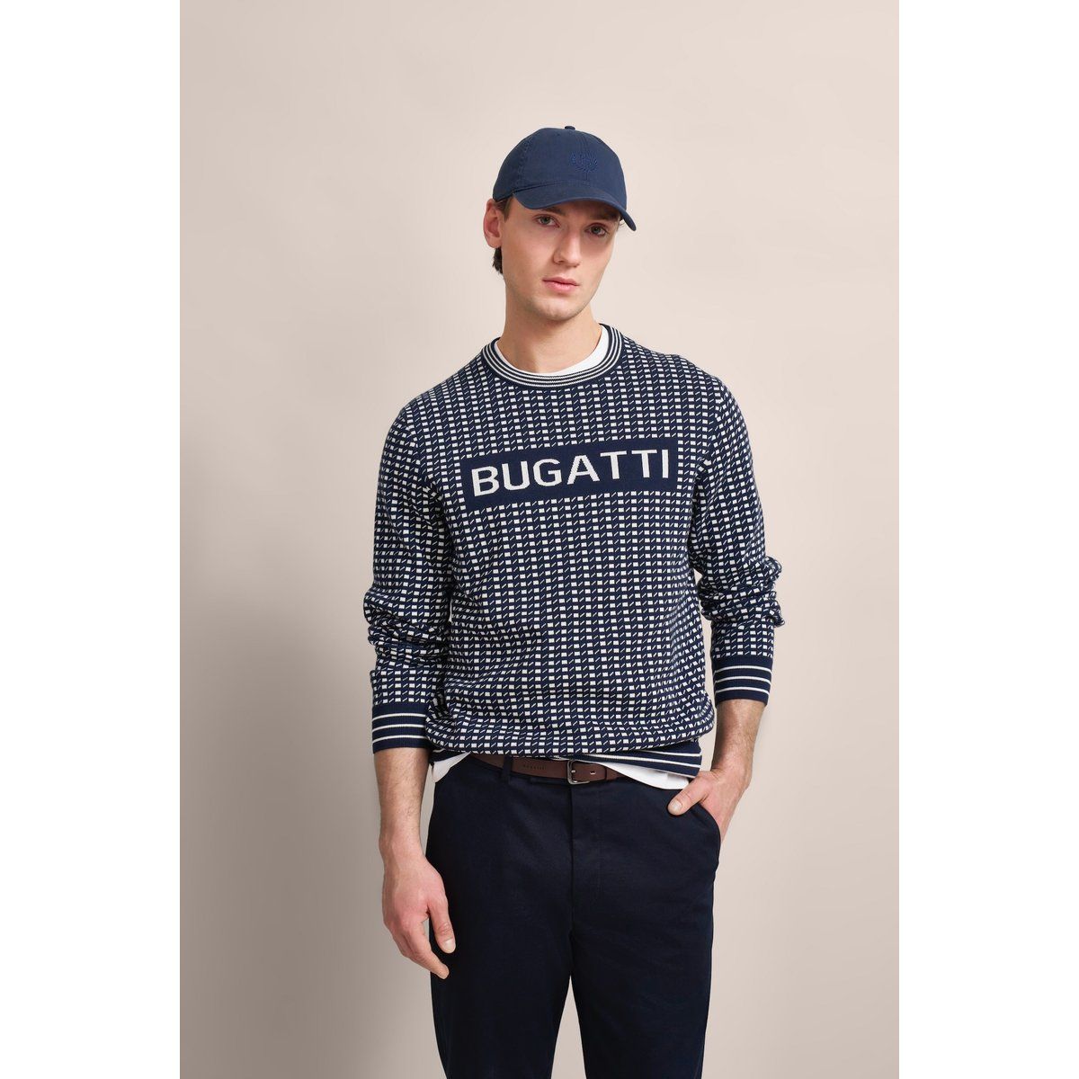 Herren Jacquard Strick Logo Pullover