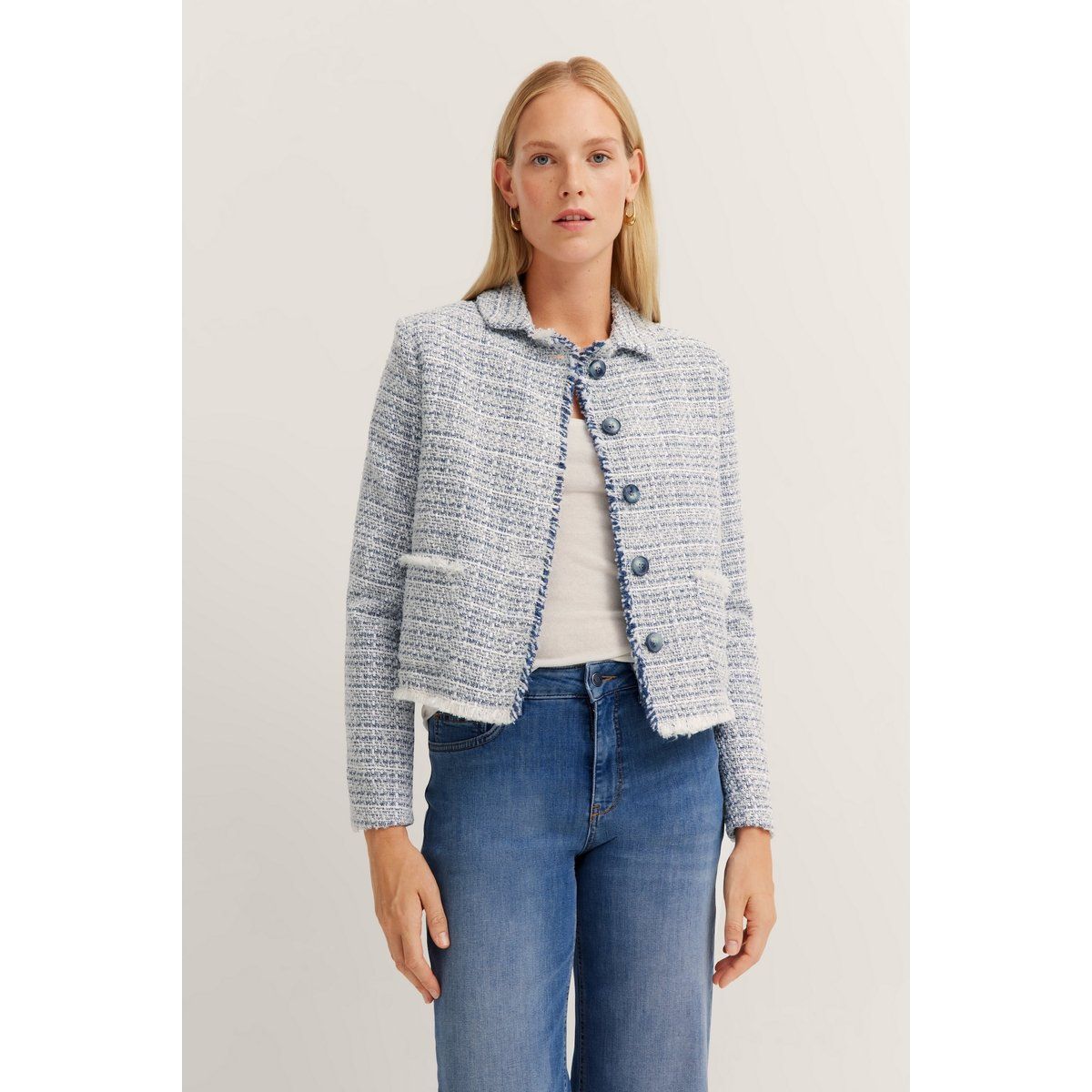 Damen Bouclé Jacke mit Struktur und Knöpfen