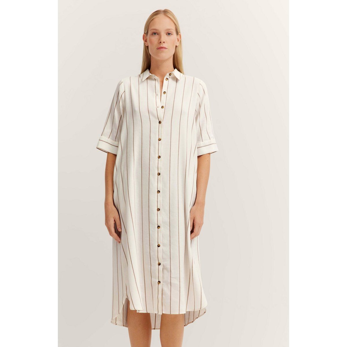 Gestreiftes Hemdkleid aus Leinenmischung