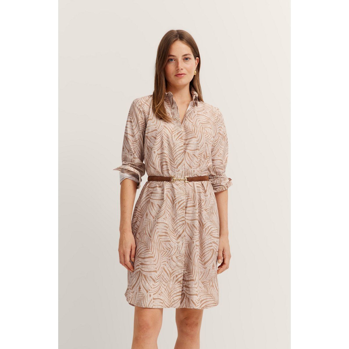 Baumwollhemdblusenkleid mit Print und Gürtel