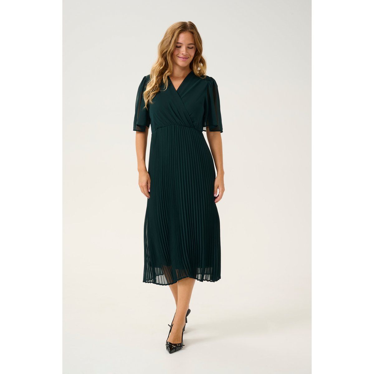 Elegantes Plissee-Midikleid mit Ärmeln